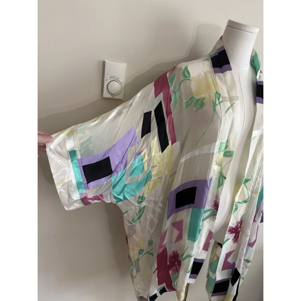 Vintage 80s 90s Y2K Silk Robe Ulla Popken Inspirations One Size Sheer Retro Chic